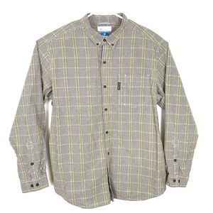 Columbia Mens Shirt Size XL Long Sleeve Brown Yellow Button Up 100% Cotton Plai